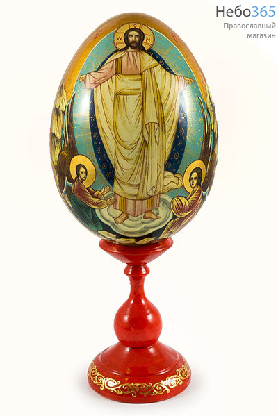  Яйцо пасхальное деревянное с писаной иконой "Воскресение Христово" высотой 15-16 см (без учёта подставки), диаметром 12,2 см, фото 1 