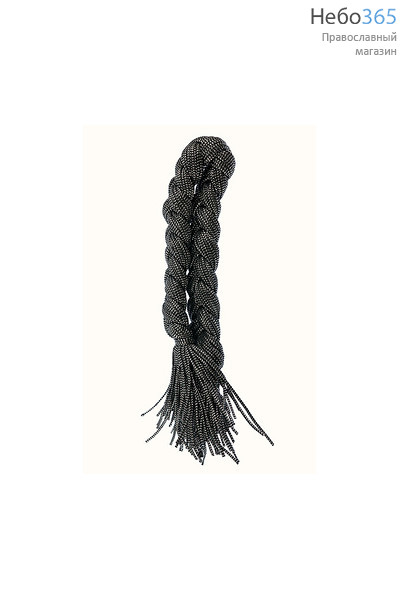  Гайтан хлопчатобумажный с люрексом, длиной 70 см, диаметром 2 мм, Коса (цена за косу из 100 шт) Цвет: черный с серебром, фото 1 