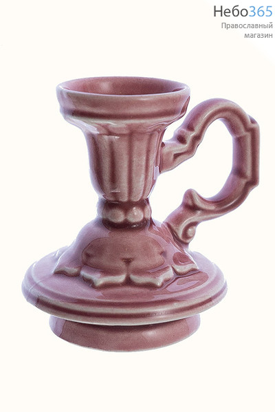  Подсвечник керамический С ручкой с цветной глазурью цвет: розовый, фото 1 