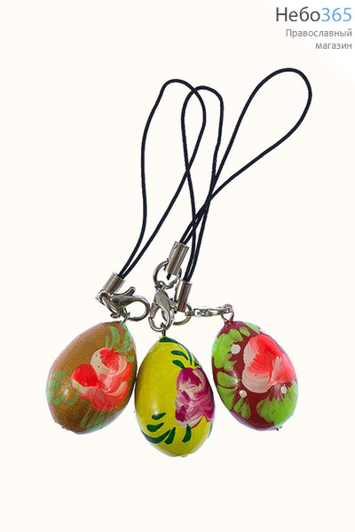  Яйцо пасхальное деревянное подвесное, "Миниатюрное", с малой росписью "Цветы",(в уп.25 шт.) высотой 2,5 см, разноцветные ( в уп. - 25 шт.), фото 1 