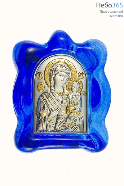  Одигитрия (Врачевательница) икона Божией Матери. Икона в ризе, мурано, 7х9х1,5 см, сплошной оклад, серебрение, золочение, стекло, настольная (EK1-МВG) (Ж), фото 1 