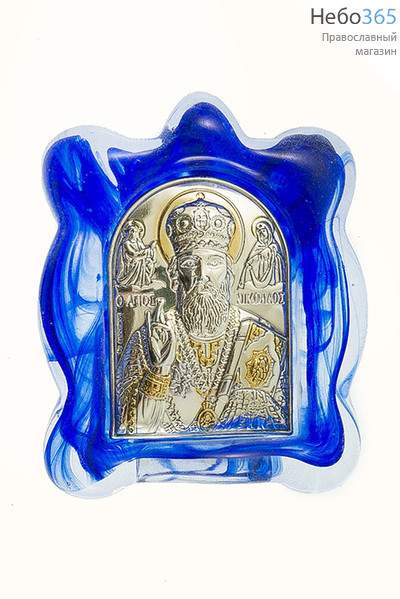  Николай Чудотворец, святитель. Икона в ризе (Ж) EK1-МВG, мурано, 7х9, сплошной оклад, серебрение, золочение, стекло, настольная, фото 1 