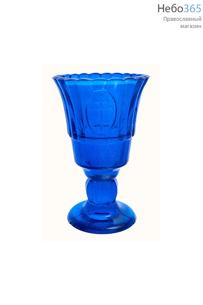  Лампада настольная стеклянная "Тюльпан" , на ножке, окрашенная, разного цвета, в ассортименте, высотой 10 см. цвет: синий, фото 1 