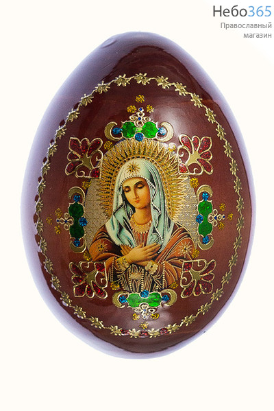  Яйцо пасхальное деревянное на подставке, с иконой со стразами, среднее, высота без подставки 10 см с иконой Божией Матери Умиление, фото 1 