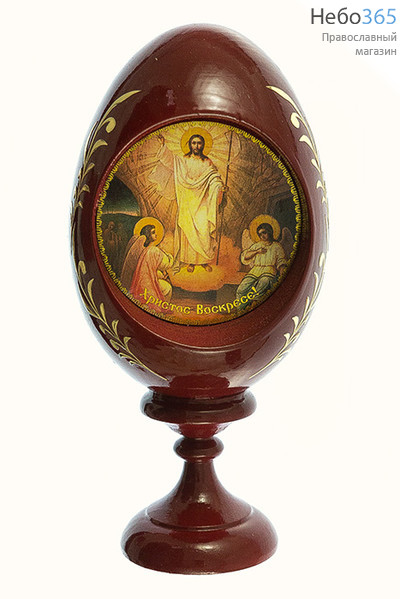  Яйцо пасхальное деревянное на цельной подставке, высотой 13,5 см, с литографией в нише, в ассортименте, ЦБ-187 № 3  С иконой "Воскресение Христово ( Два Ангела )", фото 1 