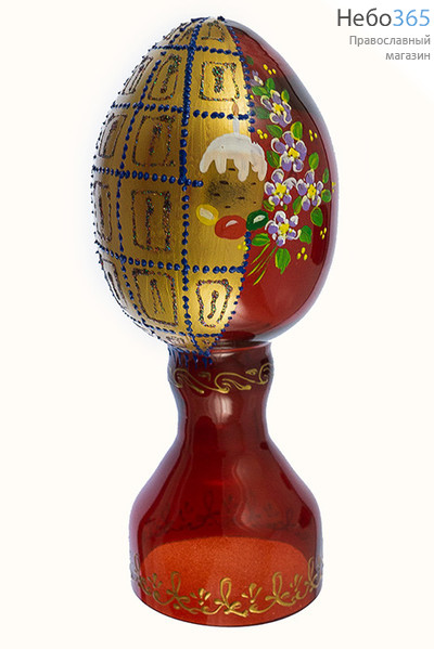 Яйцо пасхальное стеклянное Светлая Пасха, на цельной подставке, из окрашенного стекла, с ручной росписью, высотой 19 см, разных цветов,1609 красное, вид № 2, фото 1 