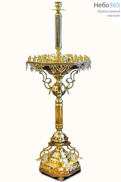  Подсвечник храмовый латунный на 80 свечей, с высокой лампадой, с литыми элементами (19, №38), фото 1 