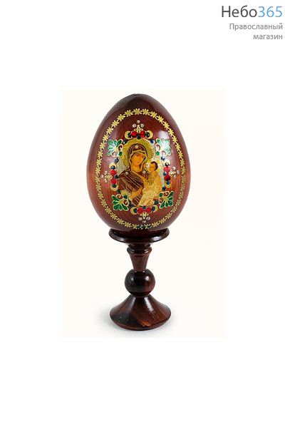  Яйцо пасхальное деревянное на подставке, с иконой со стразами, среднее, высота без подставки 10 см с иконой Божией Матери Тихвинская, фото 1 