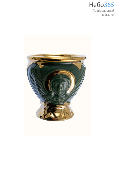  Лампада настольная керамическая "Ангел", с эмалью, золотом или серебром, высотой 7 см. (в уп. 5 шт.) цвет: зеленый с золотом, фото 1 
