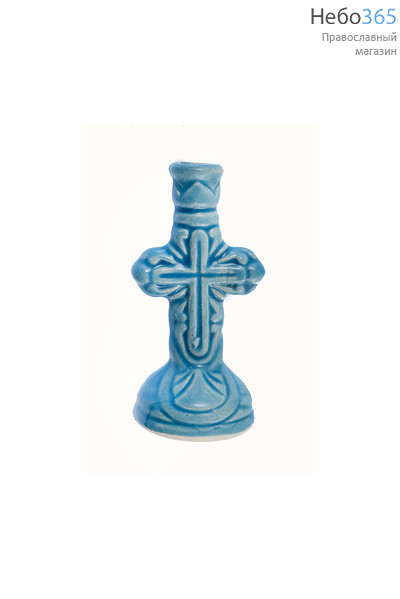  Подсвечник керамический "Крест", средний, ажурный, высота 7 - 7,5 см, (в уп. - 10 шт.) цвета в ассорт. РРР голубой, фото 1 