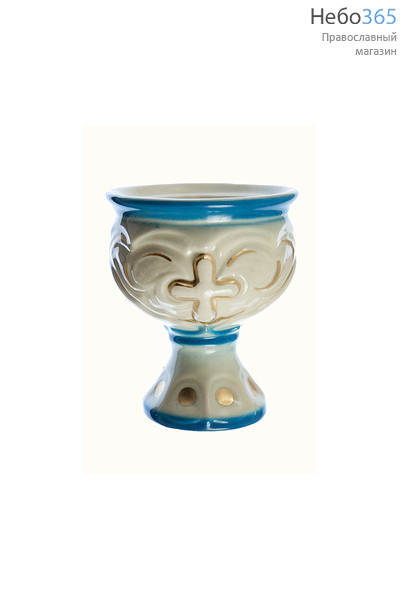  Лампада настольная керамическая "Кубок", средняя, резная, с эмалью и золотомРРР бело-голубой, фото 1 