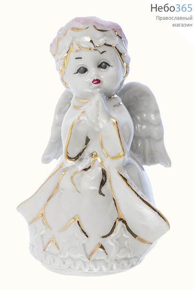  Ангел фарфоровый молящийся, с венком, высота 9,5 см. Кисловодский фарфор, фото 1 