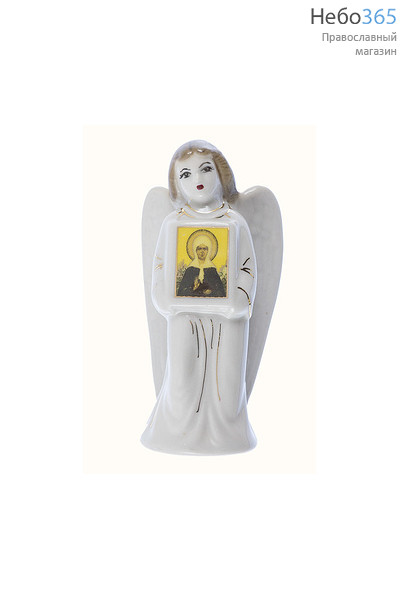  Ангел фарфоровый с иконой, с тёмными волосами, высота 9,5 см, в ассортименте. Кисловодский фарфор с иконой блаженной Матроны Московской, фото 1 