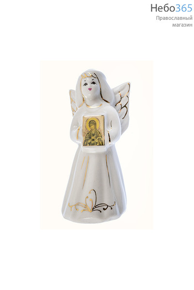  Ангел-колокольчик фарфоровый с иконой, 11 см, Кисловодский фарфор с иконой Божией Матери Семистрельная, фото 1 