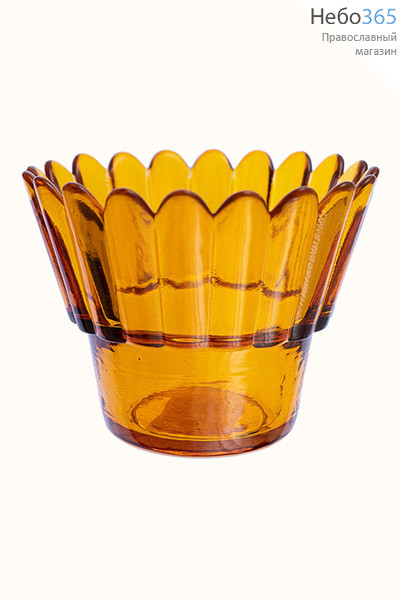 Стакан для лампад рифленый из окрашенного стекла, жёлтый, с зубчатым краем, объём 120 мл., фото 1 