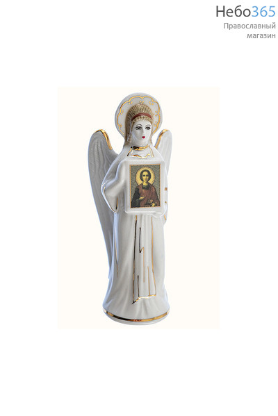  Ангел, фигура фарфоровая с иконой, без подставки, в ассортименте, высотой 12 см, Кисловодский фарфор с иконой святого великомученика Пантелеимона, фото 1 