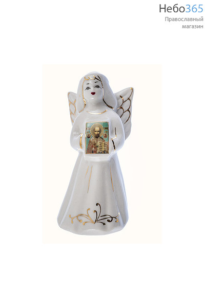  Ангел-колокольчик фарфоровый с иконой, 11 см, Кисловодский фарфор с иконой святителя Николая, фото 1 