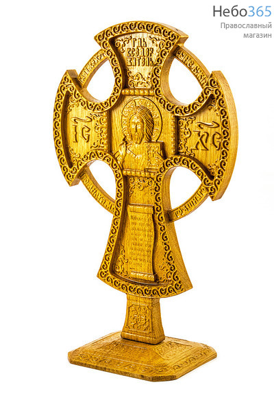  Крест деревянный на подставке, с иконой Спасителя, из дуба (резьба на станке), высотой 36 см, фото 2 