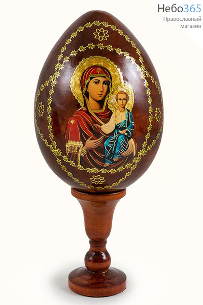  Яйцо пасхальное деревянное на подставке, с иконой,коричневое,большое,с цветной литографией и золотой аппликацией,выс.11,5 см (без учета подст), фото 4 