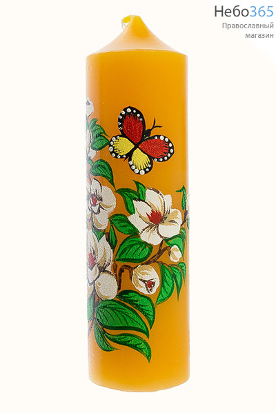  Свеча парафиновая пасхальная, "Пеньковая большая цветная "Цветы", высотой 14,5 см (в коробе - 15 шт.), 11-40 РРР желтый, фото 2 