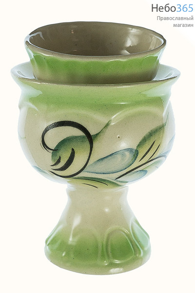  Лампада настольная керамическая "Кубок" со стаканом, средняя, с белой эмалью и цветной росписью, высотой 10,5 см, фото 4 