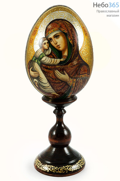  Яйцо пасхальное деревянное с писаной иконой Божией Матери "Владимирская" высотой 13 -13,5 см (без учёта подставки), диаметром 10,2 см, фото 2 