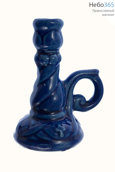  Подсвечник керамический "Вьюн витой", с ручкой, цвета в ассортименте, высотой 8 см (в уп.- 10 шт.)РРР голубой, фото 3 
