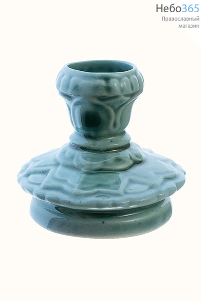  Подсвечник керамический "Афонский", без ручки, с цветной глазурью, цвета в ассортименте (в уп. - 5 шт.) цвет: серо-голубой, фото 5 