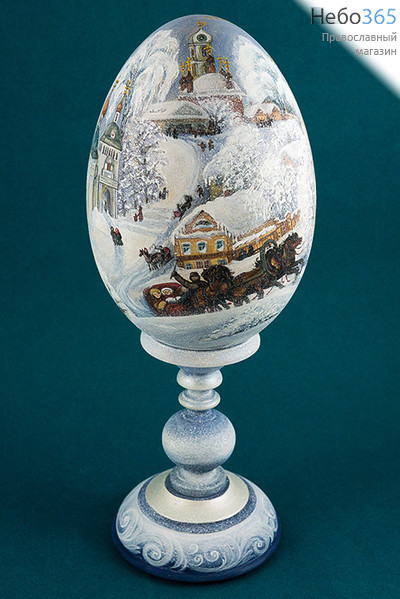  Яйцо деревянное с авторской акриловой росписью "Зимний Сергиев Посад" , на подставке, высотой 20 см (без учёта подставки), фото 2 
