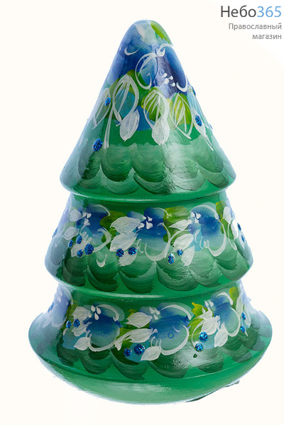  Сувенир рождественский деревянный, "Елка - неваляшка", с росписью "Цветы", со звоном, высотой 12,5 см, в ассортименте цвет: белый, фото 2 