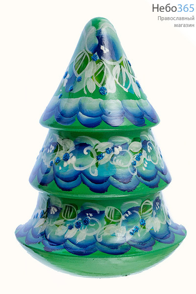  Сувенир рождественский деревянный, "Елка - неваляшка", с росписью "Цветы", со звоном, высотой 12,5 см, в ассортименте цвет: белый, фото 3 