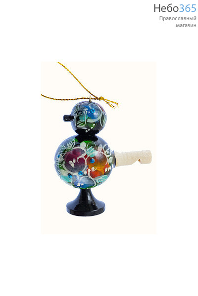  Сувенир рождественский деревянный, "Птичка - свистулька" - елочная игрушка, с росписью "Цветы", высотой 7,5 см, в ассортименте цвет: чёрный, фото 1 