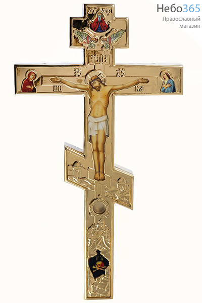  Крест напрестольный латунный № 14, с позолотой, с плашкой, фото 1 