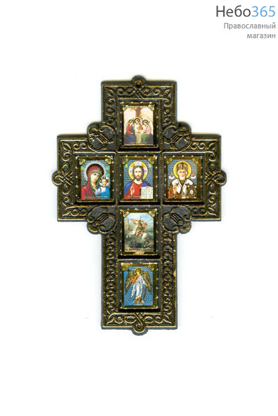  Крест пластмассовый (Нк) 9х14, шестиместный, с иконами, прямоугольный резной без стекла (уп-10шт), фото 1 