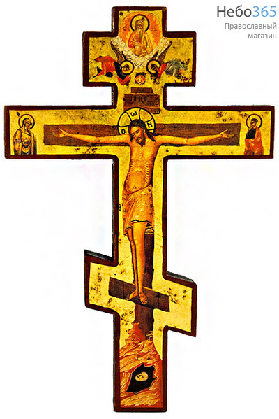  Крест с Распятием 15х22х2 см. Деревянная основа, золотой фон (ручная позолота), восьмиконечная форма креста (B 55) (Нпл), фото 1 