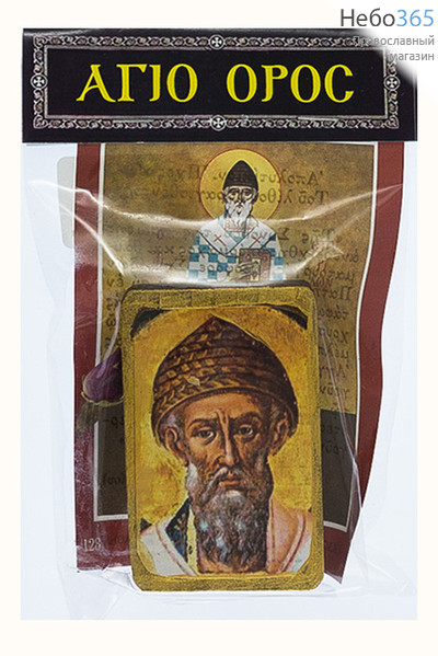  Афонский набор, бумажная икона 6,5х10, икона на дереве 4х6,5, розочка Спиридон Тримифунтский, святитель, фото 1 