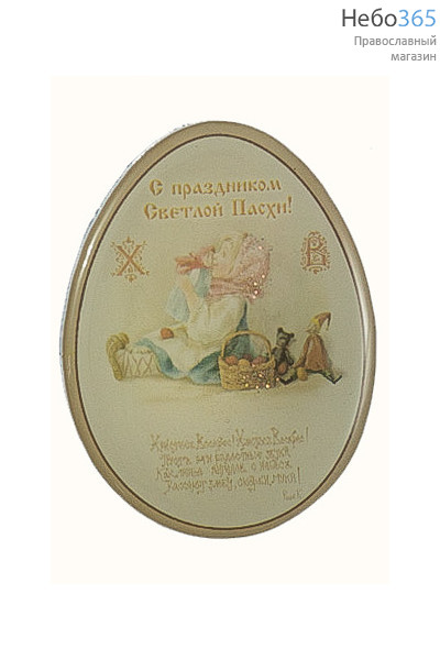  Сувенир пасхальный Яйцо на магните, из ПВХ, с пасхальными сюжетами, BS10102 / 17796 Вид № 9  Девочка сидит с куклой, фото 1 