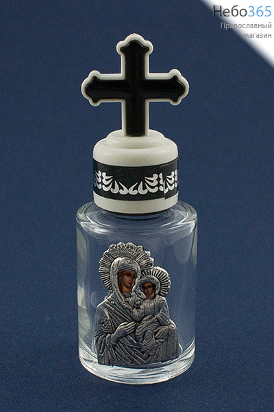  Сосуд стеклянный для святой воды или елея, с металлической иконой, объемом 16 мл, в ассортименте, 72 - 16 С иконой Божией Матери Одигитрия, арт.7210416, фото 1 