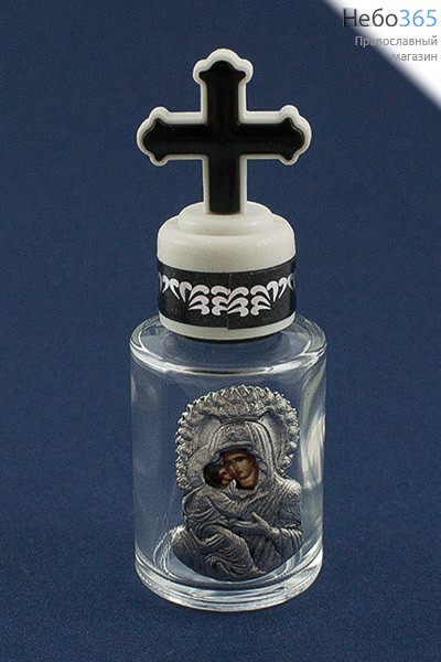  Сосуд стеклянный для святой воды или елея, с металлической иконой, объемом 16 мл, в ассортименте, 72 - 16 С иконой Божией Матери Умиление, арт.7210316, фото 1 