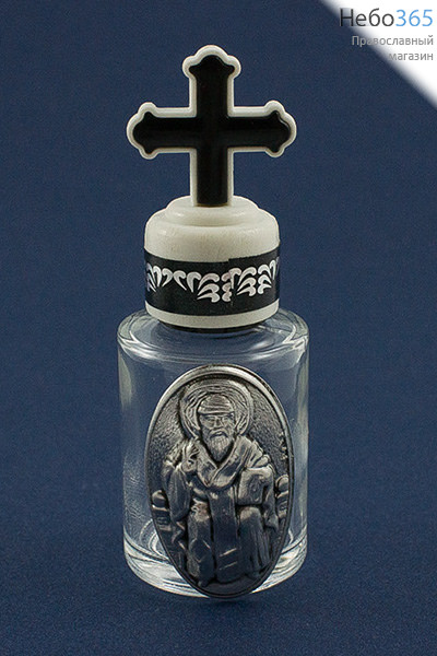  Сосуд стеклянный для святой воды или елея, с металлической иконой, объемом 16 мл, в ассортименте, 72 - 16 С иконой Свт. Спиридон Тримифунтский, арт.7271016, фото 1 