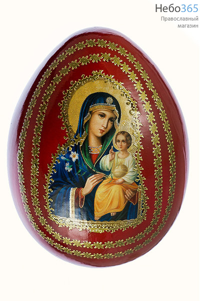  Яйцо пасхальное деревянное на подставке, с иконой, красное, среднее, с золотой отделкой, высотой 14см с иконой Божией Матери Неувядаемый Цвет, фото 1 