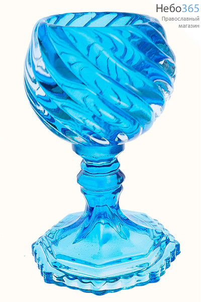  Лампада настольная стеклянная Витая, на ножке, высотой 14 см, цвета в ассортименте LS-7321-1 цвет: голубой, фото 1 