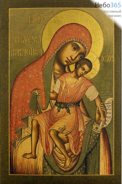  Киккская (Милостивая) икона Божией Матери. Икона на дереве 12х8 см, печать на левкасе, золочение, без ковчега (БКК-13) (Тих), фото 1 