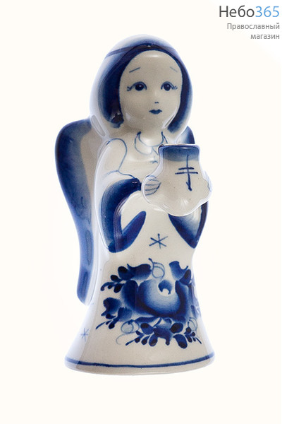  Ангел, фигура керамическая с подсвечником, с кобальтовой росписью, высотой 11 см, фото 1 