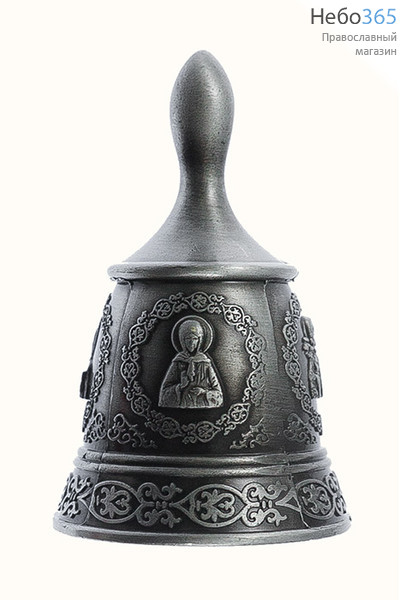  Колокольчик металлический с литыми иконами, 3 цвета, в ассортименте, высотой 8 см Цвет: серебро, фото 1 