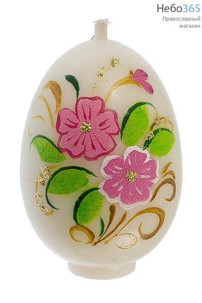  Свеча парафиновая пасхальная, "Яйцо расписное "Цветочки", высотой 6,5 см (в коробе - 30 шт.), 3-18, фото 1 