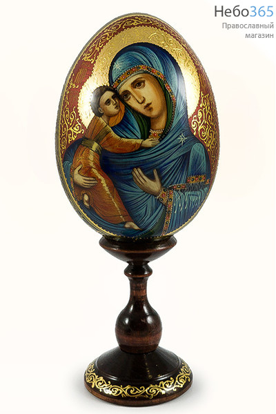  Яйцо пасхальное деревянное с писаной иконой Божией Матери "Владимирская" высотой 13 -13,5 см (без учёта подставки), диаметром 10,2 см, фото 1 