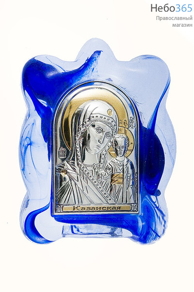  Казанская икона Божией Матери. Икона в ризе (Ж) EK1-МВG, мурано, 7х9, сплошной оклад, серебрение, золочение, стекло, настольная, фото 1 