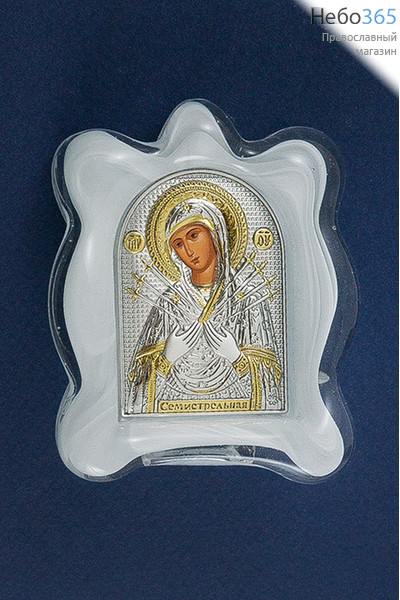  Семистрельная икона Божией Матери. Икона в ризе, мурано, 7х9 см, шелкография, серебрение, золочение, стекло, настольная (EK1-МАG) (Ж), фото 1 