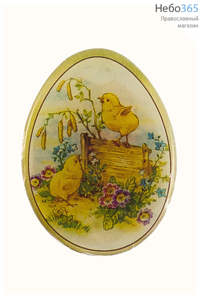  Сувенир пасхальный Яйцо на магните, из ПВХ, с пасхальными сюжетами, BS10102 / 17796 Вид №21  Два цыплёнка в цветах, фото 1 